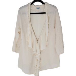 Oh My Gauze Ivory Cascade Waterfall One Button Wrap Cardigan 100% Cotton L/XL